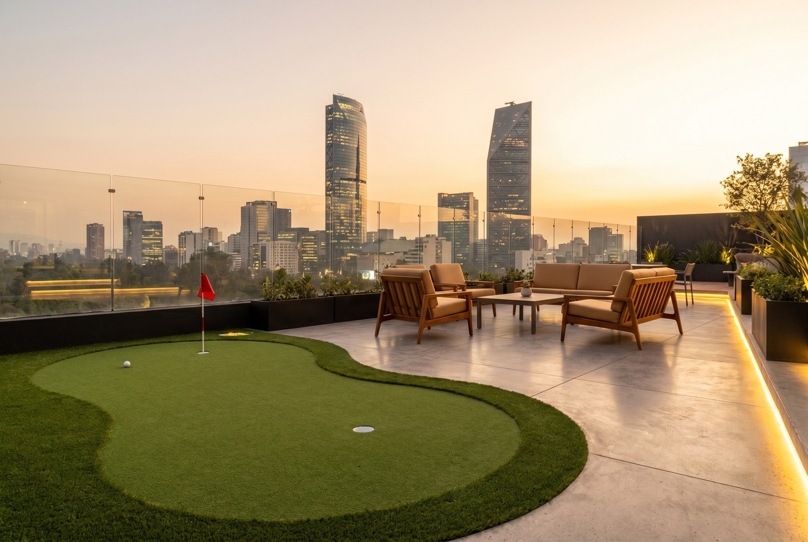 Putting green compact en terraza de departamento premium en Polanco CDMX