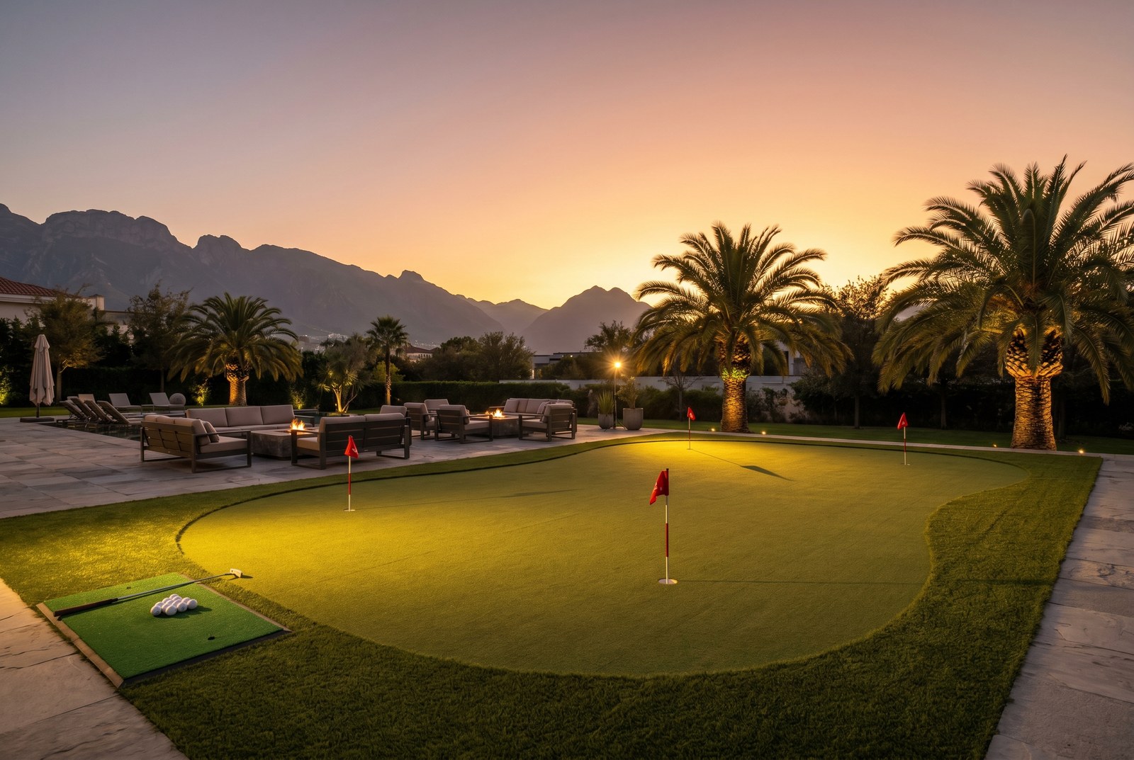 Caso real putting green Urban 24 m² con orientación específica para vista al Tepozteco en residencia Tepoztlán