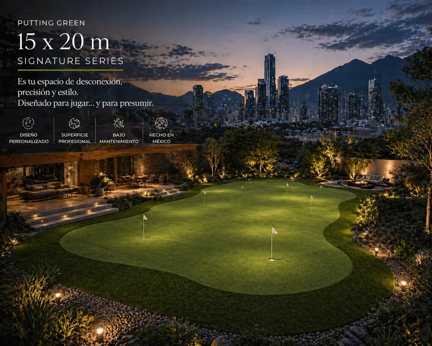 Putting green 15x20m Club 300m² club house rancho premium México