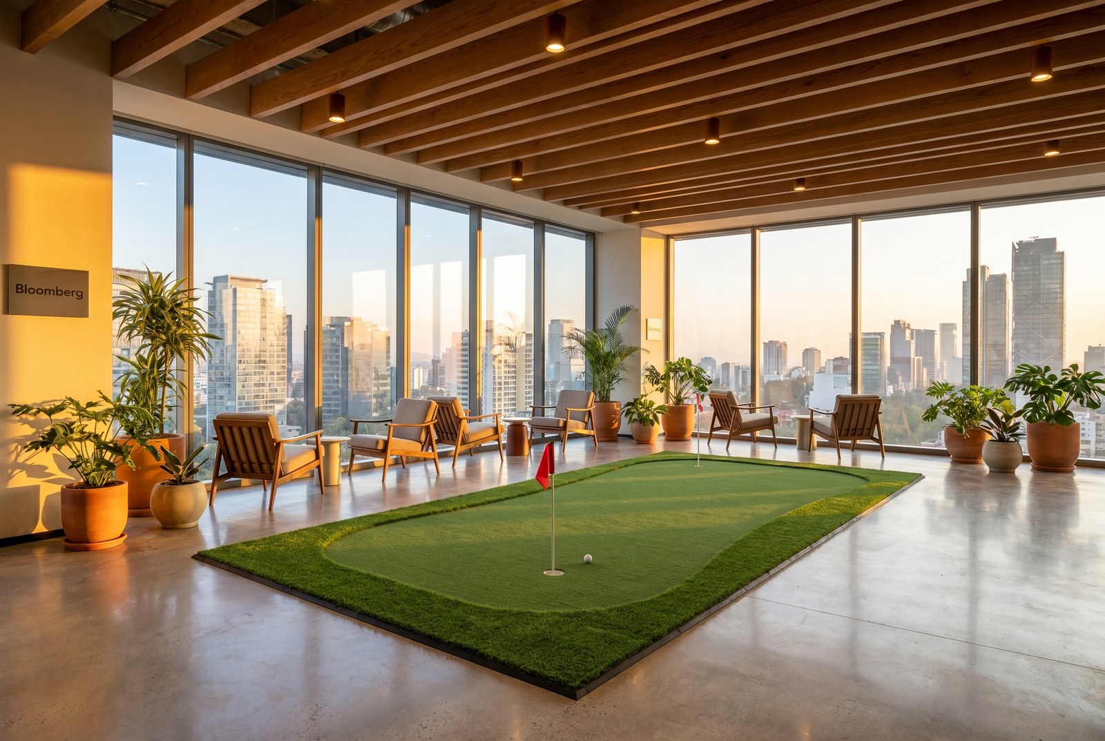 Putting green corporativo en oficina premium para empresas y eventos en México